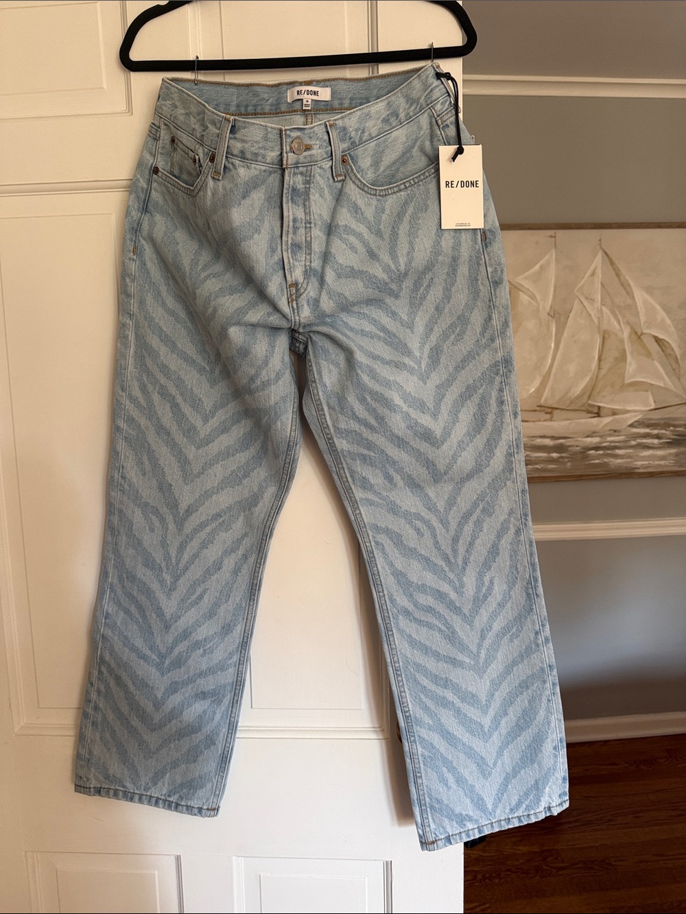 NWT Re/Done Pale Blue Zebra-Print Straight Jeans